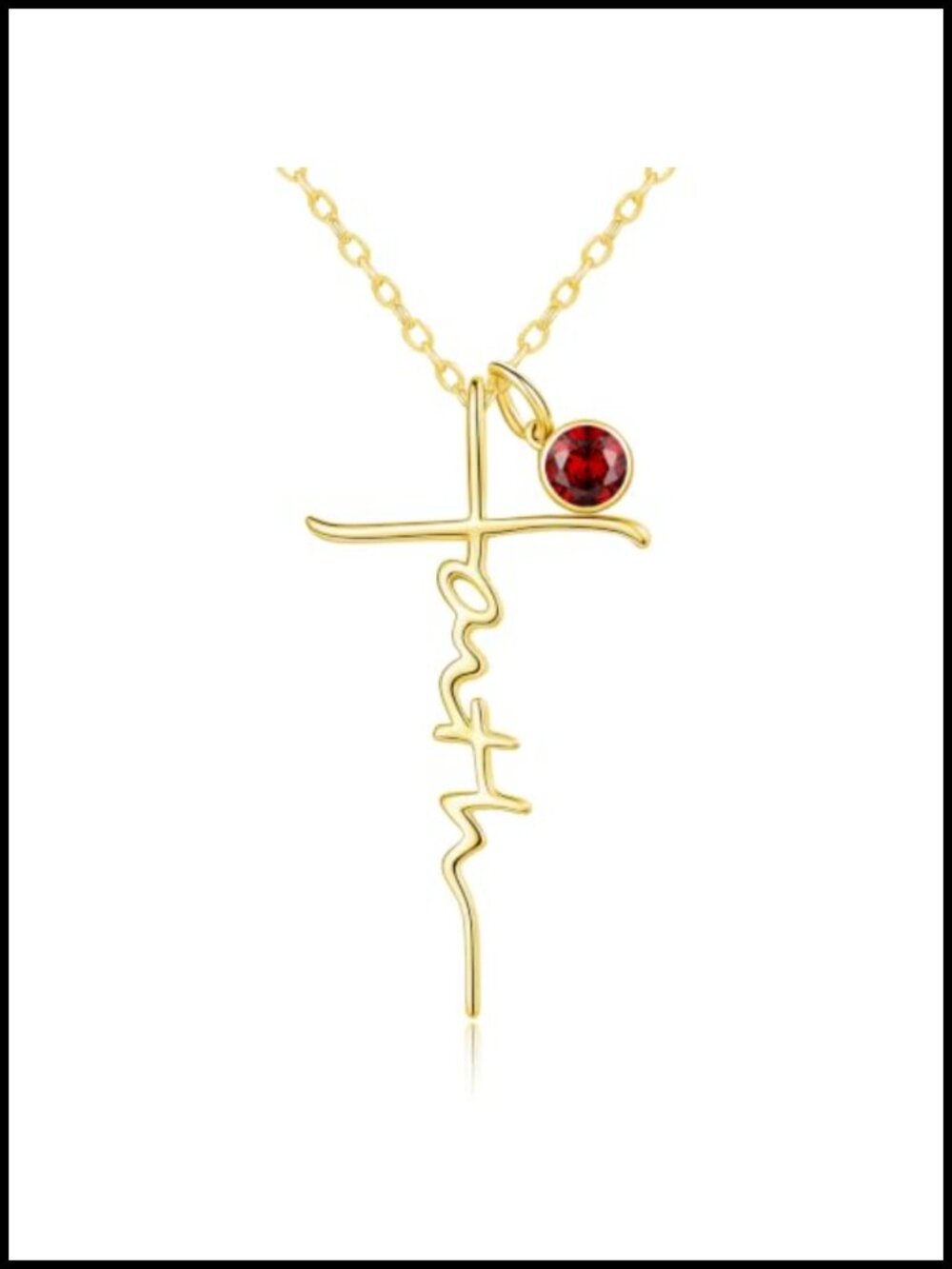Faith Cross Birthstone Pendant Necklace 14K Gold Plated Christian Gift